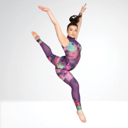 Childrens Digital Print Dance Catsuit with Mesh Panel Detail