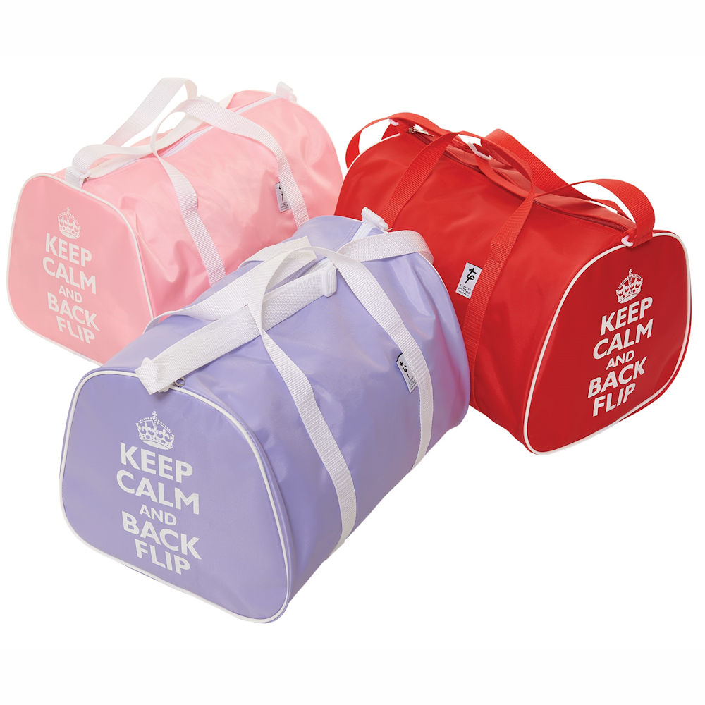 Keep Calm and back Flip Gymnastics Bags in a choice of colours