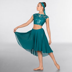1st Position Green Lace Sequin Dipped Hem Lyrical Two Piece Outfit
