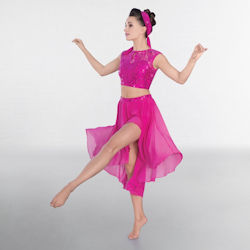 1st Position Magenta Lace Sequin Dipped Hem Lyrical Two Piece Outfit