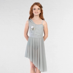 Childrens Asymmetrical Lyrical Dress with Floral Applique