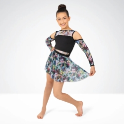 Childrens Floral Panelled Lyrical Dance Leotard with Separate Matching Skirt