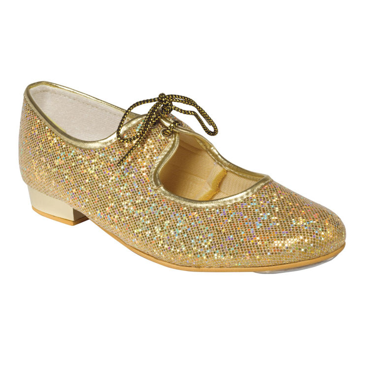 Tappers & Pointers Childrens Gold Glitter Tap Shoes | The Dancers Shop UK