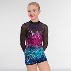 Childrens Ombr Sequinned Dance Unitard