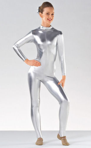 Childrens Long Sleeve Silver Catsuit