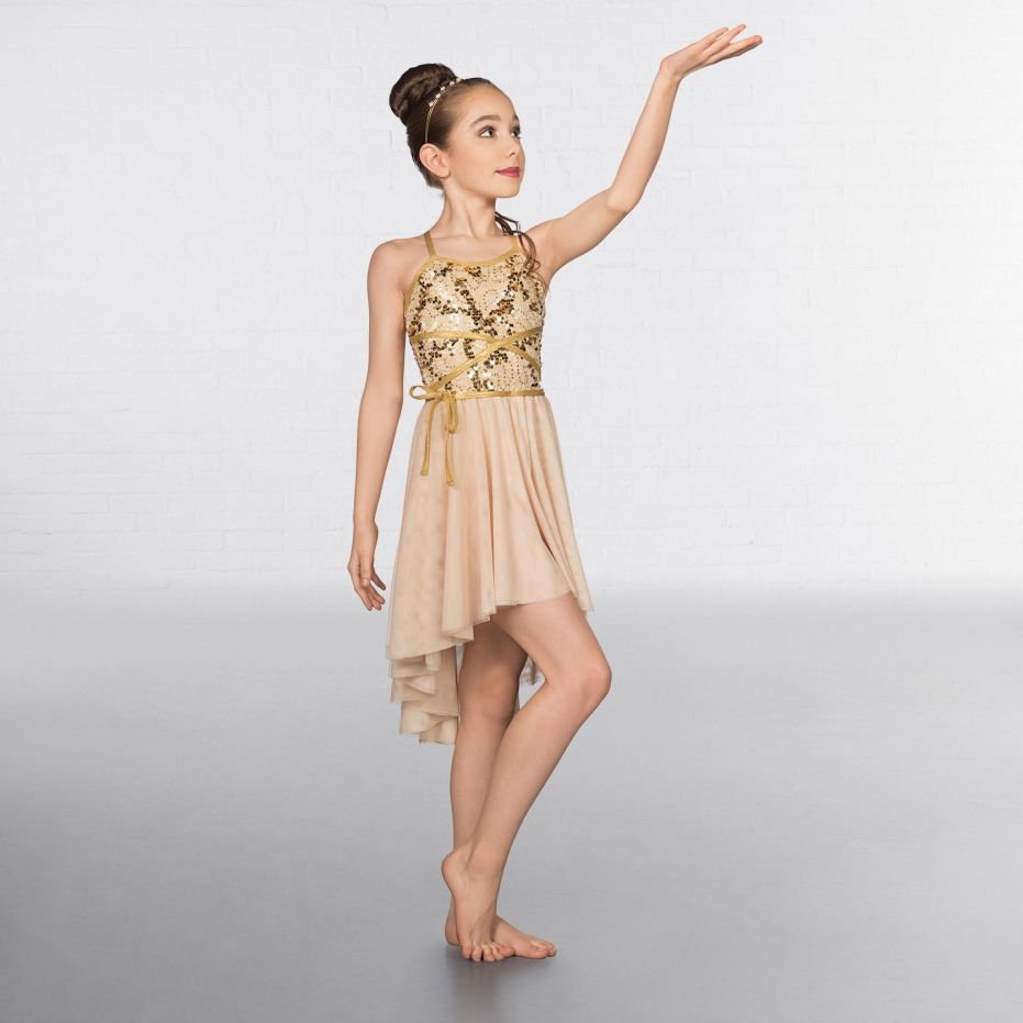 Sequin Dipped Hem Gold Lyrical Dress ...